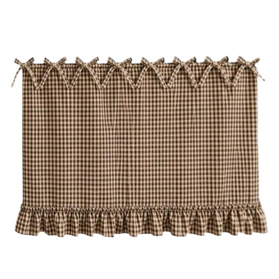 Decorative Window Hanging Buffalo Plaid Oven Curtain Skirt, Door with Ribbon Bows, Rustic Modern Kitchen Decor Half Drapes for Farmhouse Sink,