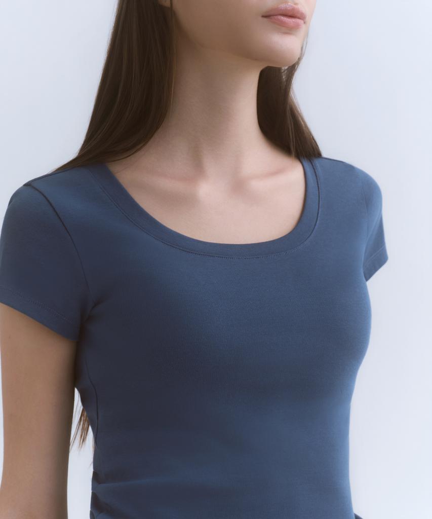 MUSINSA STANDARD WOMAN Женская облегающая футболка с круглым вырезом и короткими рукавами [Темно-синий]