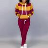 2 Pcs/Set Women Hoodie Pants Set Elastic Waist Striped Color Matching Hooded Long Sleeves Warm Drawstring Plus
