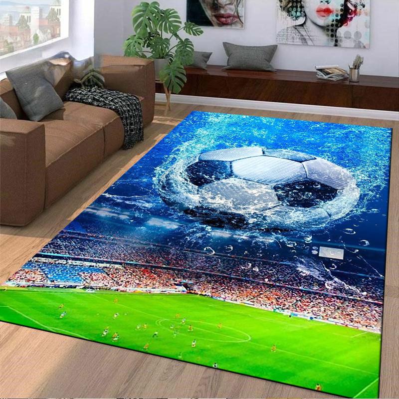 "Soccer Ball Splash Carpet with Stadium Design, Blue Sports Theme" Suitable for use as an anti-slip for living room bedroom sofas