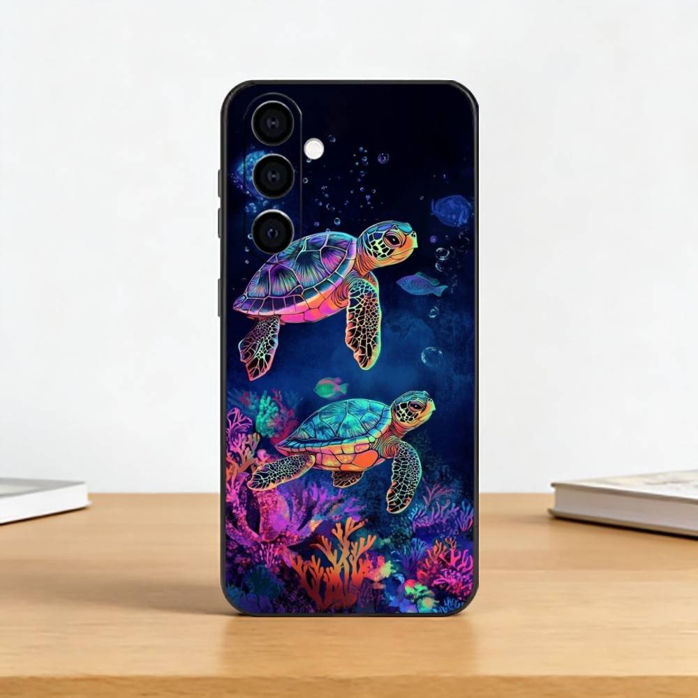Милый маленький телефон-черепаха Чехол для Samsung Galaxy A73,A72,A71,A70,A53,A52,A51,Мягкий силиконовый черный чехол