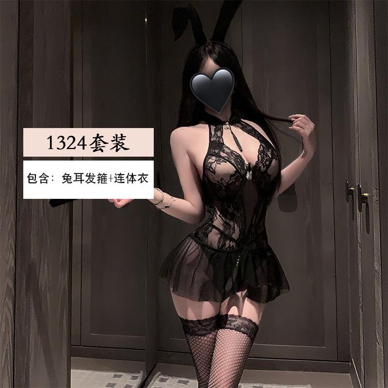 Yiyue сексуальное нижнее белье сексуальный заяц комбинезон кружево соблазн с открытой промежностью с бусинами униформа комплект пижамы 1111