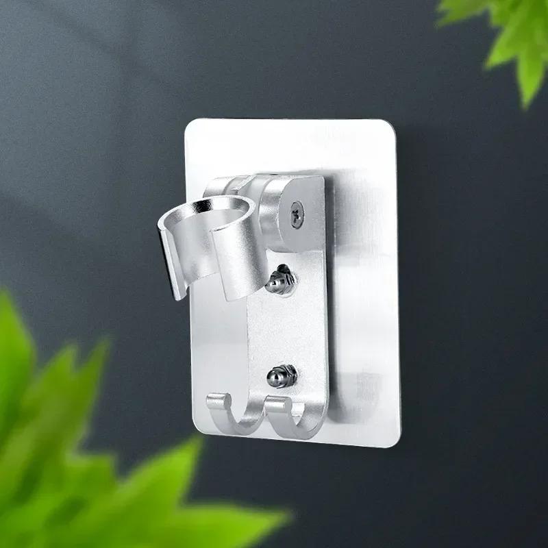 Strong Adhesive 90° Aluminum Wall Gel Mounted Shower Head Holder Adjustable Bathroom Acssories Stand Bracket
