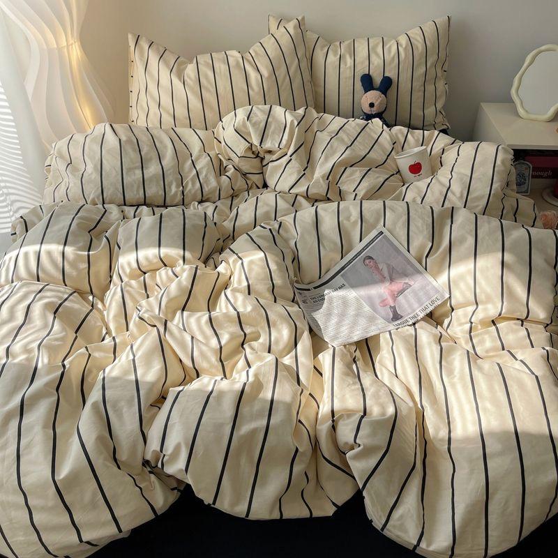 Комплект постельного белья в полоску INS Nordic Girls Мягкая простыня из стираного хлопка Queen King Size Комплект постельного белья Комплект наволочек Постельное белье