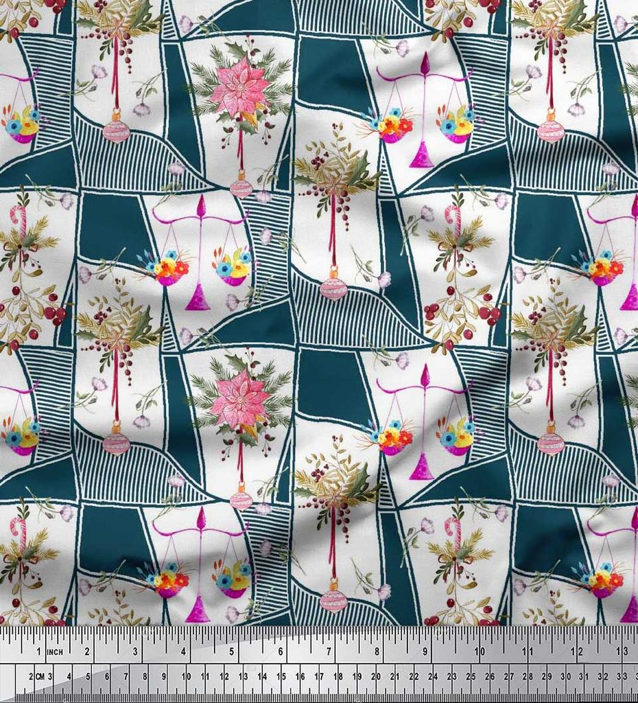 Soimoi Японская креп-сатиновая ткань с листьями, орнаментами и цветочным принтом пуансеттии, ткань по метрам 42 дюйма