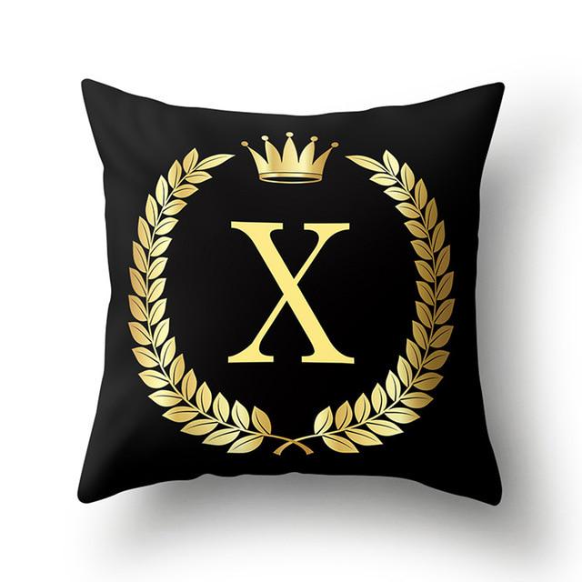 45x45cm Black Gold Letter Crown Polyester Cushion Cover Sofa Home Decor Pillowcase Decorative Cushion
