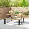 3-Piece Seating Set, Wood Dining Set for 6 People, Dining Table with 2 Benches, Parasol Hole, Wooden Table 178 x 76 x 77 cm, Natural Wood
