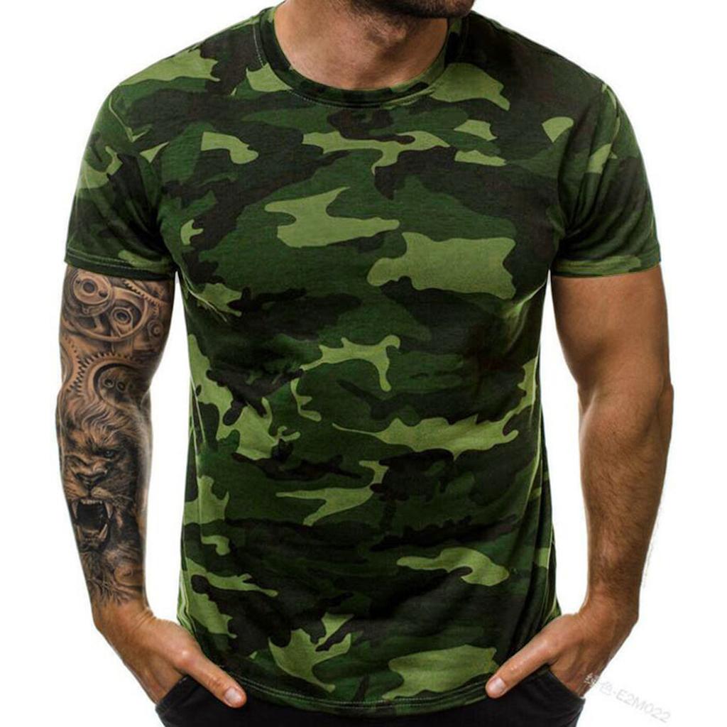 Men's Casual Summer Round Neck Tight Sexy Camouflage Short Sleeve Top Men's Sports T-Shirt