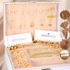58PCS Set Maximum Mix Gold Plated Metal Jewelry Set Necklace Hoop Earrings Rings Bracelets for Women Accessories No Box Included