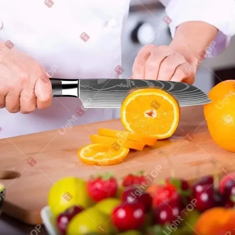 New Professional Kitchen Knife Damascus Laser Japanese Santoku Knife Fruit Slicing Utiltiy Knife Stainless Steel Chef's Knife