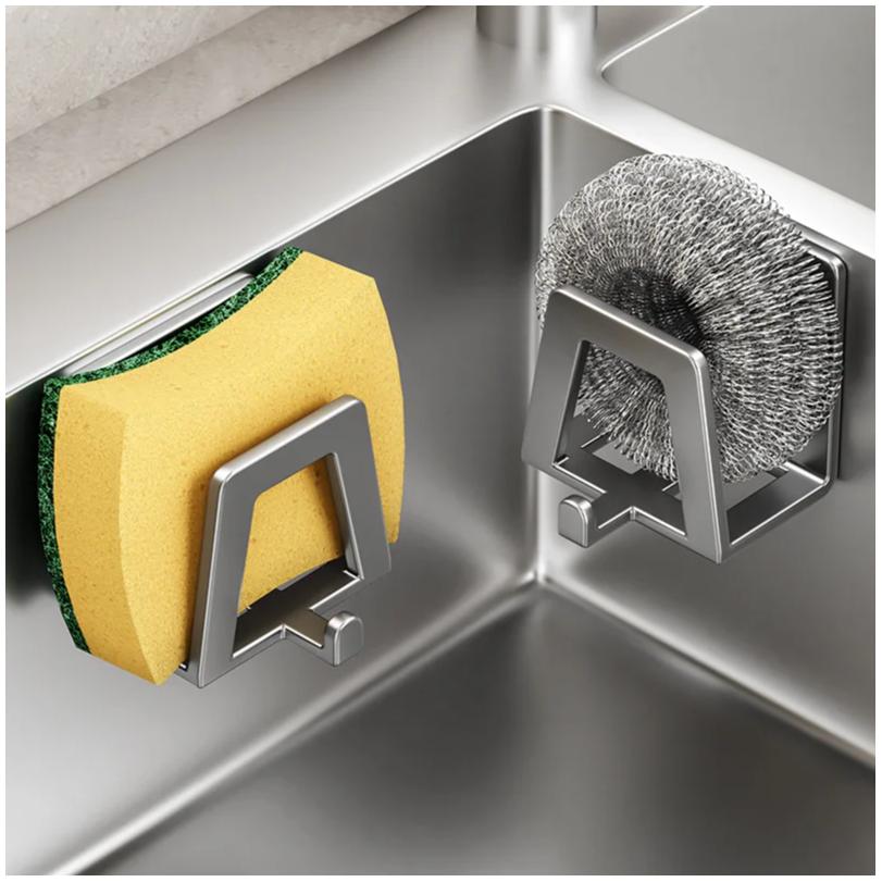 Держатель для губки из нержавеющей стали, самоклеящиеся стеллажи для сушки раковины, губки, полка, кухонные настенные крючки для хранения, держатели, органайзер