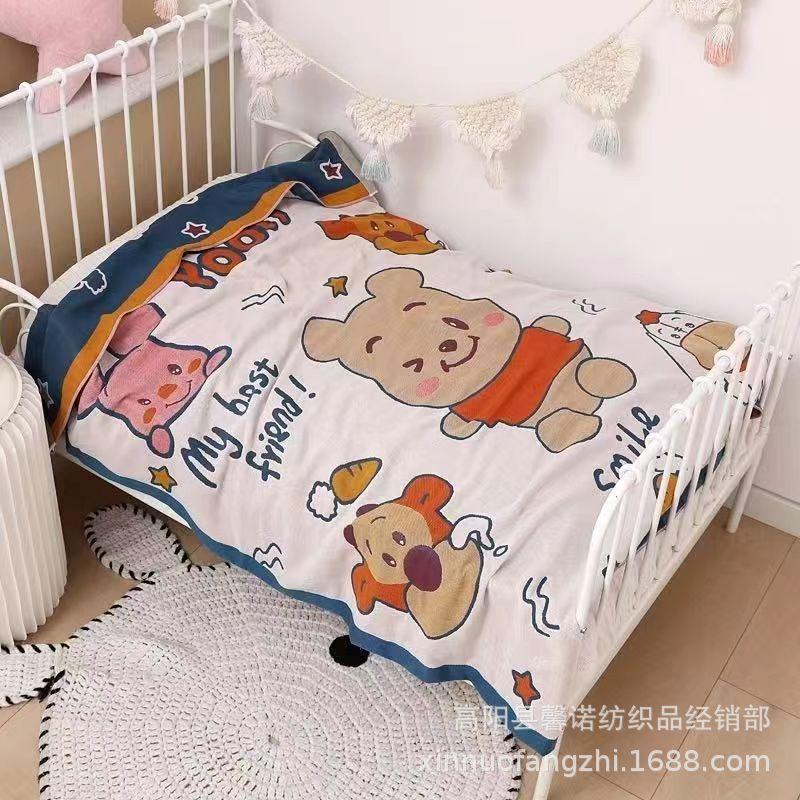 Four Seasons Baby Cotton Gauze Towel Quilt Newborn Cartoon Children's Baby Blanket Breathable Washed Cotton Lunch Break Blanket