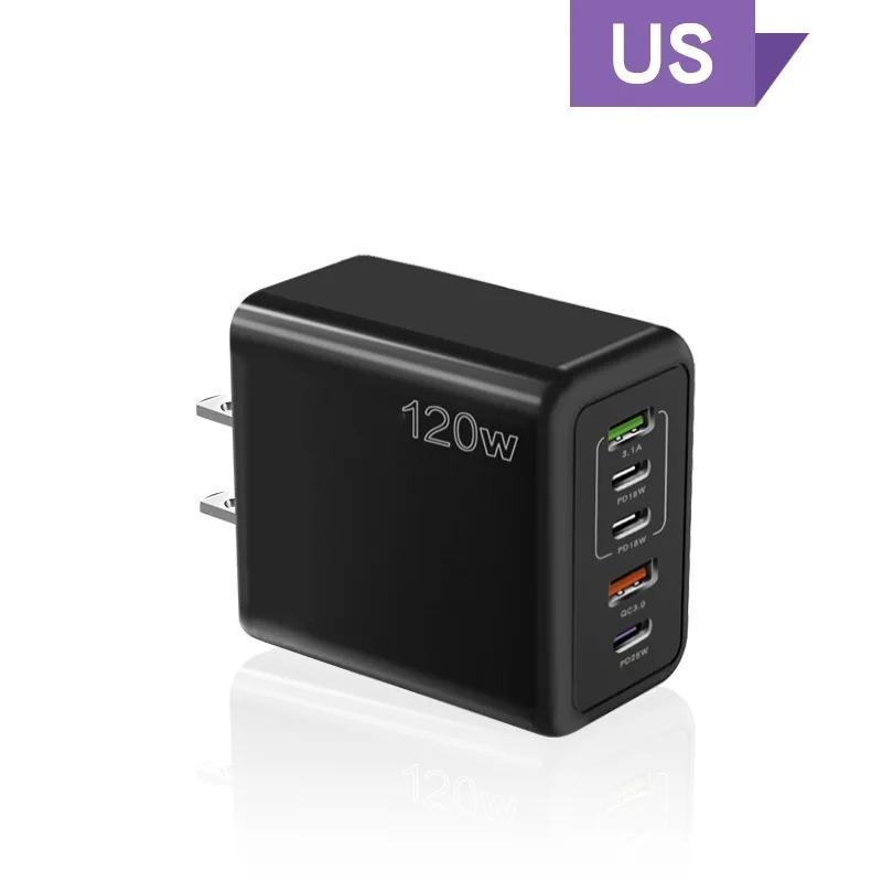 120W USB C Charger Fast Charging Type C 3 PD + 2 USB QC3.0 Mobile Phone Adapter for IPhone Xiaomi Samsung Ipad Realme Tablet