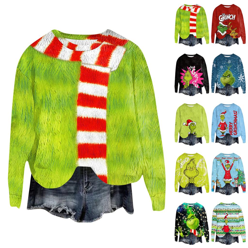 Женский модный пуловер с круглым вырезом, футболка с длинным рукавом, рождественская толстовка с принтом