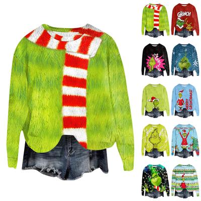 Женский модный пуловер с круглым вырезом, футболка с длинным рукавом, рождественская толстовка с принтом
