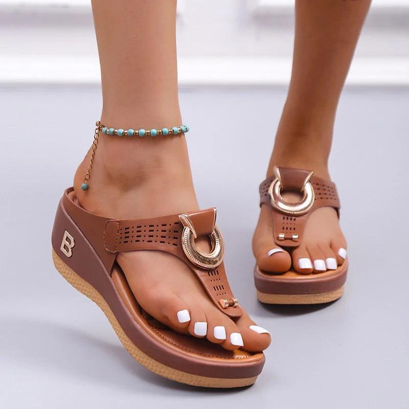 Summer Sandals Womens 2025 Big Size Platform Sandals Wedges Flip Flops Shoes Comfortable Slippers Ladies Non-Slip Open Pantuflas