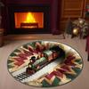 Christmas Train Round Doormat, Xmas Holiday Floor Decor, Festive Home Decor Gift for Kids and Family (2D Flat Printing)