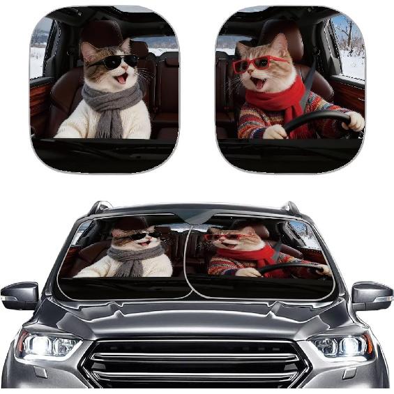 2-Piece Cactus Windshield Sunshade Floral Foldable Car Front Window Sun Shades for Most Sedans SUVs Trucks Tesla Blocks UV Rays and Keeps Your