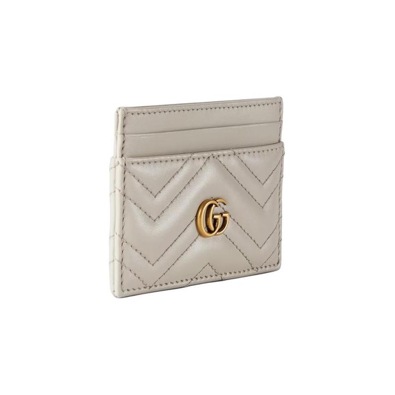 Gucci GG Marmont distressed gold logo leather card holder women's light beige