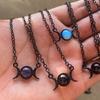 Double Moon Pendant Simple Vintage Creative Design Necklace Natural Stone Pendant Necklace