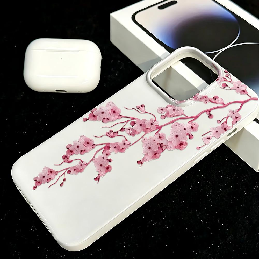 Розовый чехол для телефона с цветами сливы для iPhone 13 12 11 17 16 15 Pro Max 14 Plus 17Air Coque Чехол для телефона Легкий Funda