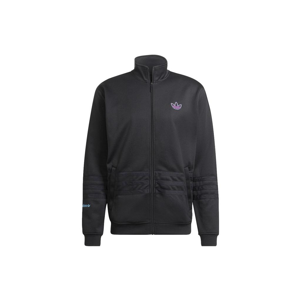 adidas Мужская куртка с длинным рукавом и вышитым логотипом Originals, застегивающаяся на молнию, воротником-стойкой, черная HE4689