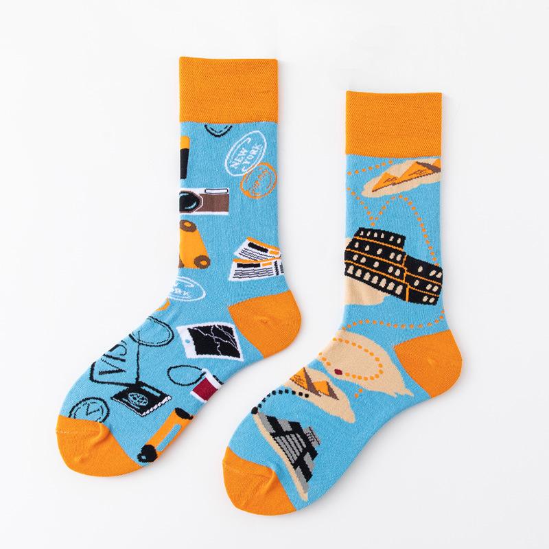 REMOULD Women Fashion Designer Mismatching AB Socks High Quality for Girls Art Crazy Socks With Print Pattern Fancy Cool