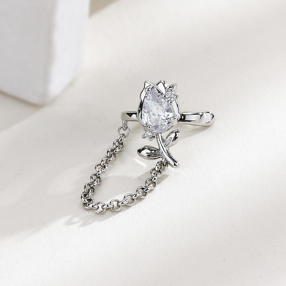 Sweet Rose Flower Ear Clip Chain Design Zircon Lily Of The Valley Ear Bone Clip Without Ear Piercings