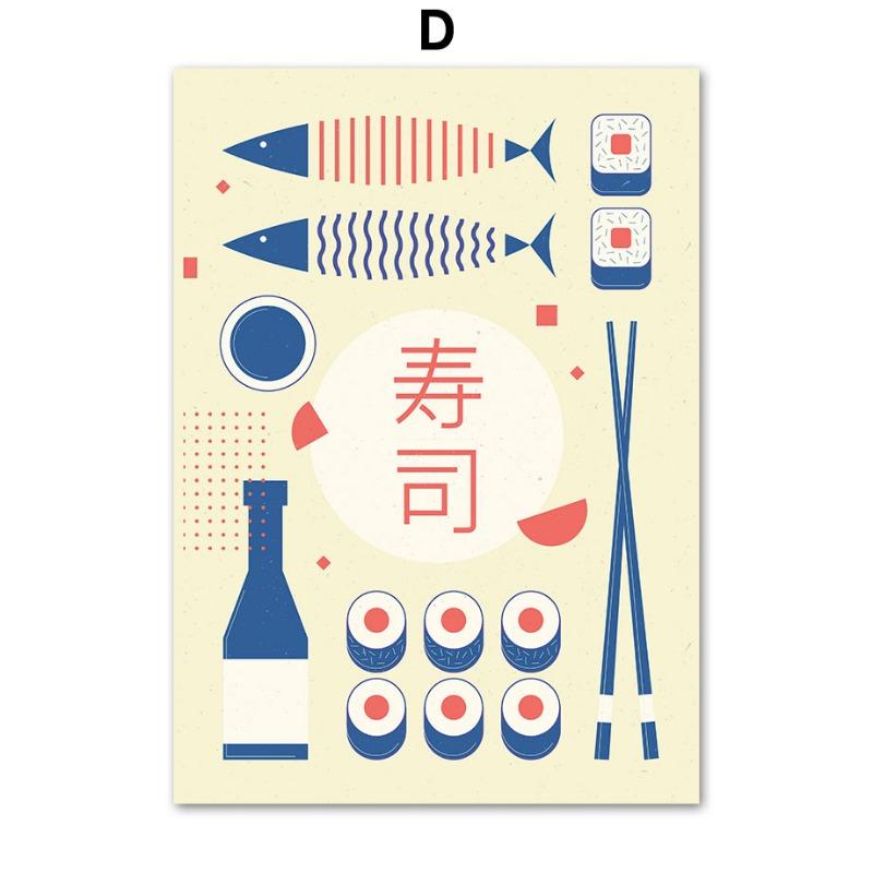 Рамен с яйцом Японские суши Сёчу Еда Настенное искусство Холст Живопись Скандинавские постеры Ретро Кухня Ресторан Настенный декор Картина