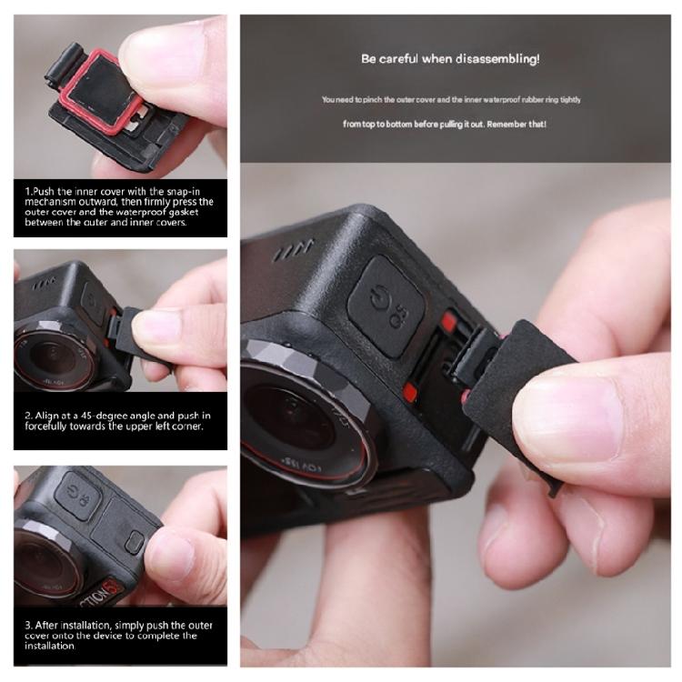 Быстроустанавливаемая водонепроницаемая боковая крышка для экшн-камер Action 5. Плотные, погодозащищенные заглушки для портов зарядки.