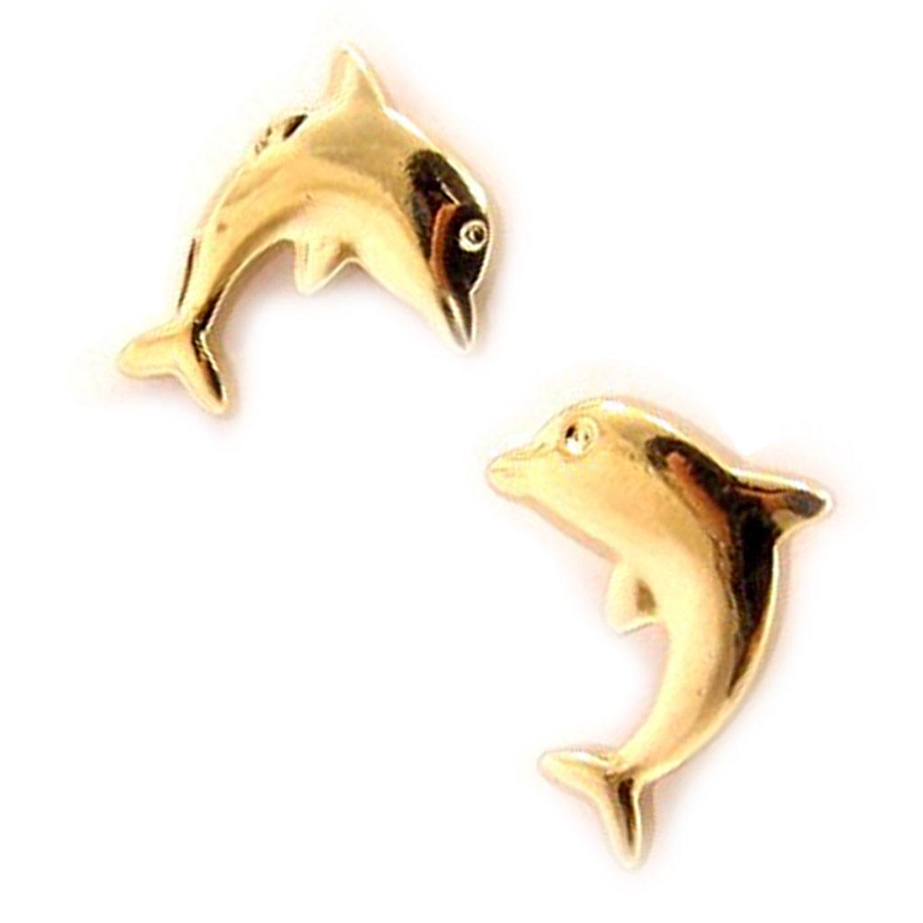 Les Trésors De Lily [D7352] - Gold Plated 'Dolphins' Earrings - 7x8 Mm