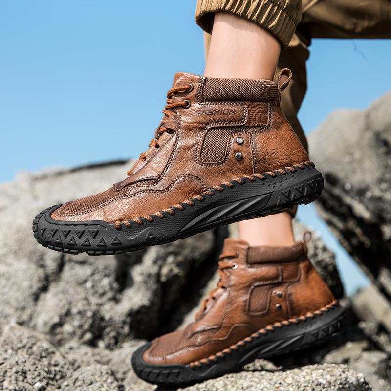 Новые туфли из натуральной кожи Мужские Большой размер 48Роскошные Толстые Ботинки Для улицы Высокие ботинки Повседневная Водонепроницаемая обувь Новая Мужская обувь на шнуровке