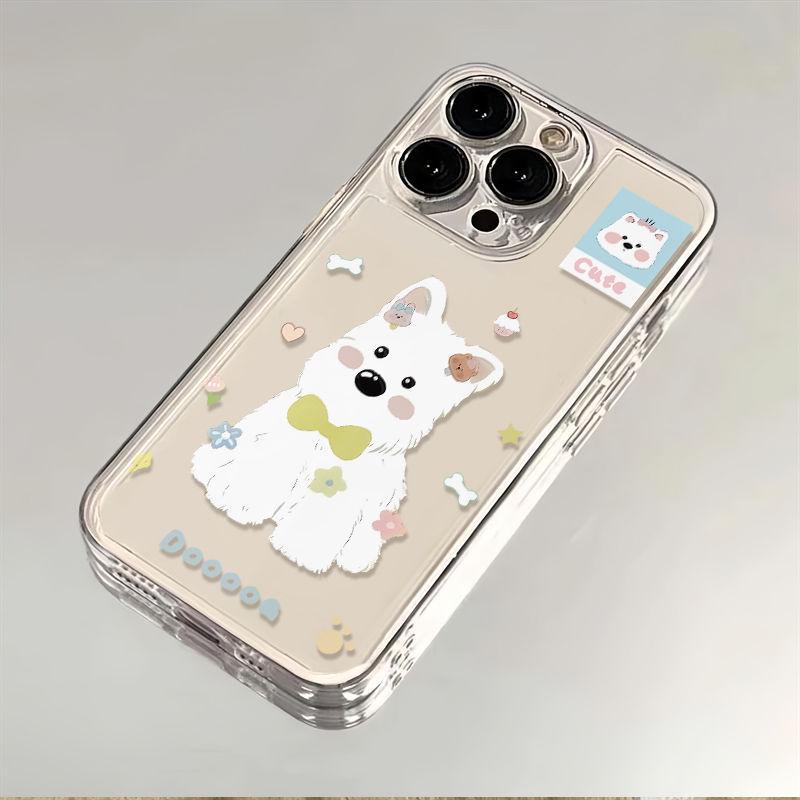 Чехол с желтым фоном и бантом Вест-хайленд-уайт-терьер для Apple 17 Pro Max/XS/13/14/15/16 Прозрачный мультяшный