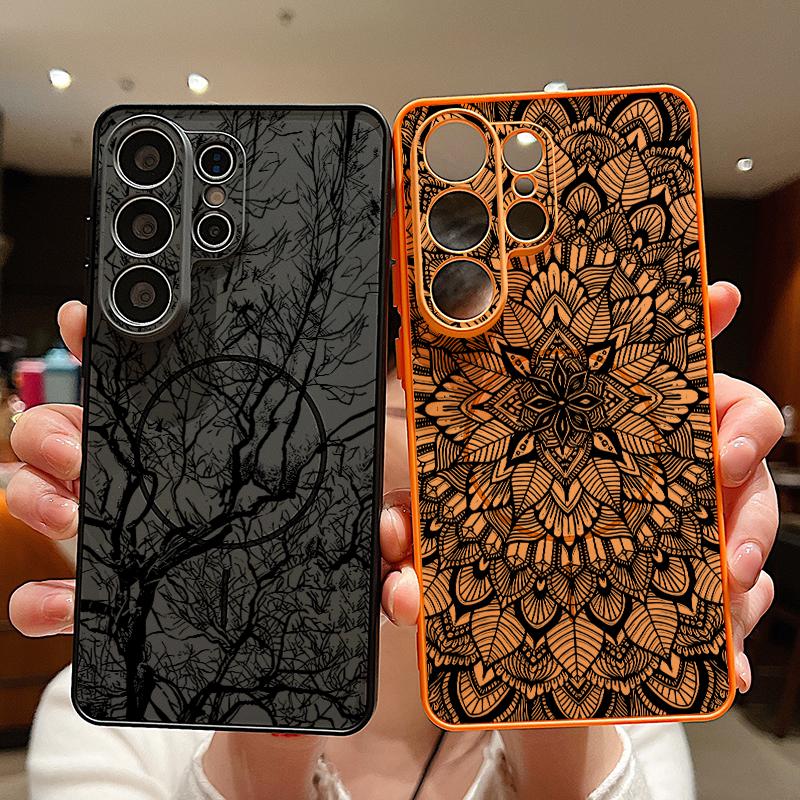 Чехол с ретро-узором «Цветок мандалы» для Samsung S26 Edge S25 FE S24 Plus S23 S22 Ultra A15 A16 A17 A35 A36 A37 A54 A55 A56 A57 5G Магнитная матовая крышка
