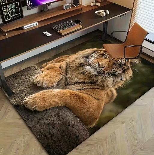 3D Дизайн Тигра Ковер для Зоны Мягкий Коврик для Пола Подходит для Ковра в Гостиную Спальню Кофейного Столика Машинная Стирка Декоративный Ковер