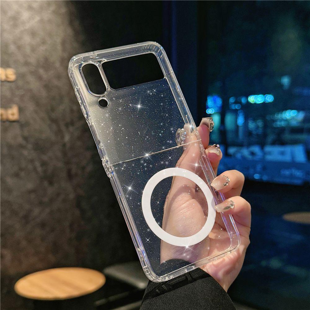 Подходит для чехла для мобильного телефона Samsung Zflip6 Zflip7 Магнитный складной Zflip5 4-го поколения Прозрачный блестящий защитный чехол