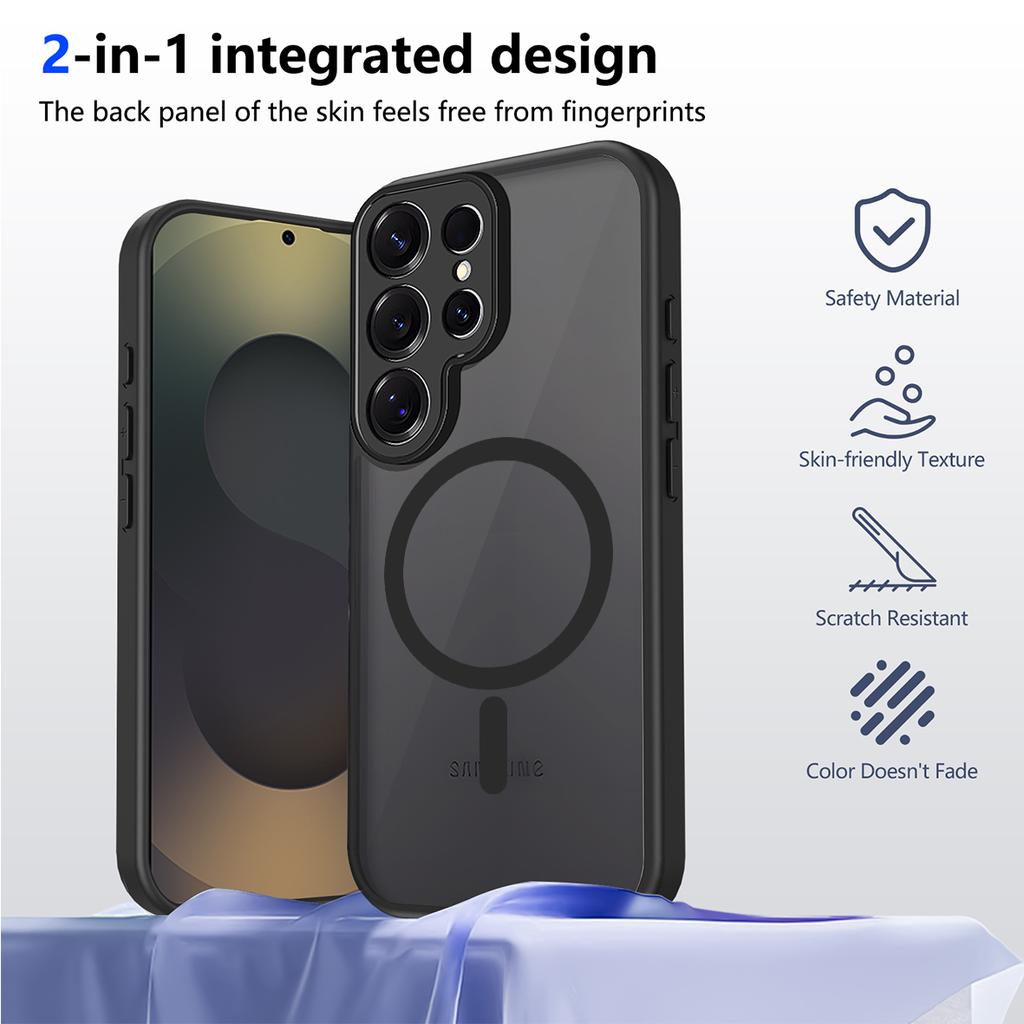 Роскошный матовый чехол для телефона с магнитом для Samsung Galaxy S25 Ultra/S25+/S25 FE/S25 Edge Полная защита объектива Крышка для беспроводной зарядки