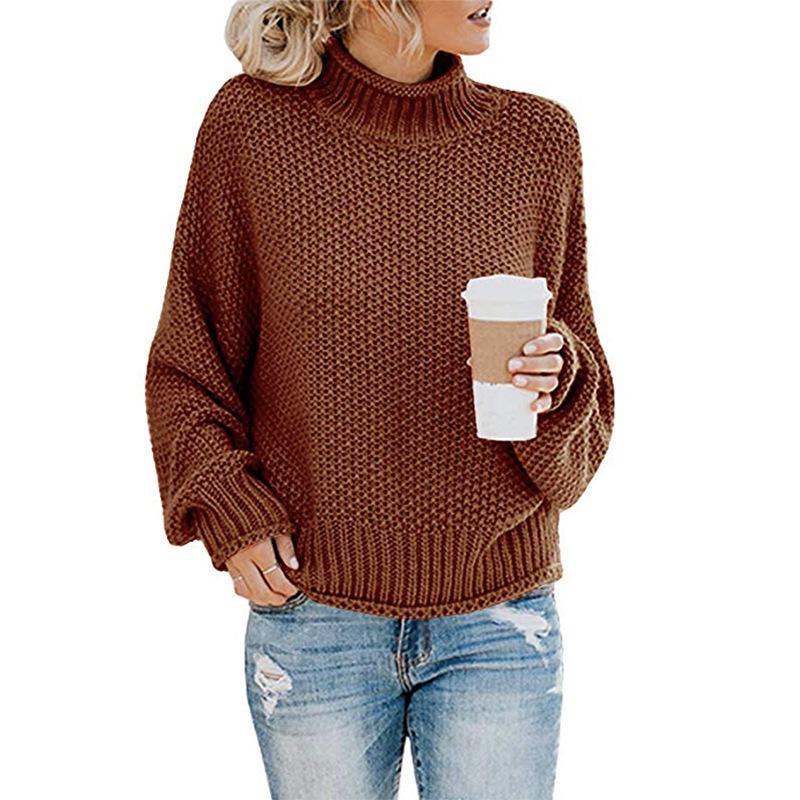 New Autumn Long Sleeve Loose Casual Knitwear Sweater Women Winter Half High Neck Pullover Sweaters for Women Fashion Plus Size Knitted Sweater 24889