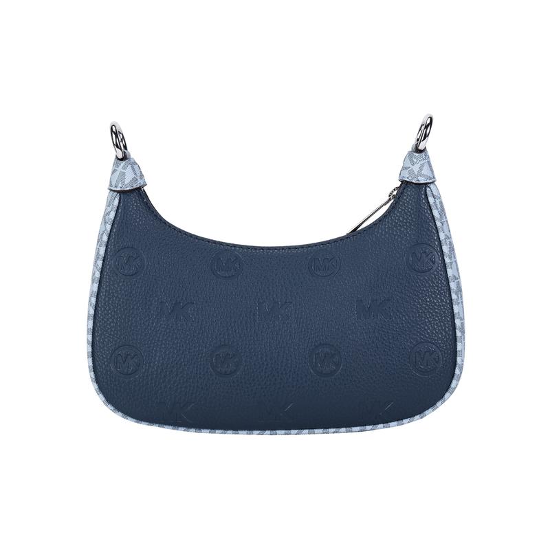 MICHAEL KORS Cora logo embossed zipper closure polyurethane handheld crossbody shoulder bag medium women's navy