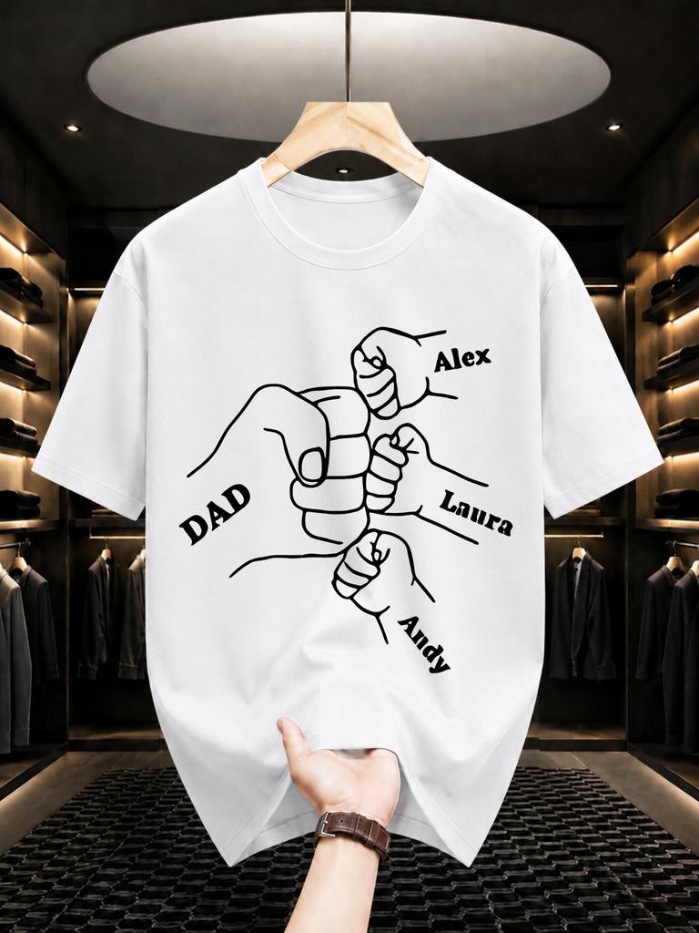 2026 New Pure Cotton Tshirt Dad And Child Fist Bump Personalized Fathers Day Print Crew Neck Short Sleeve Casual Top