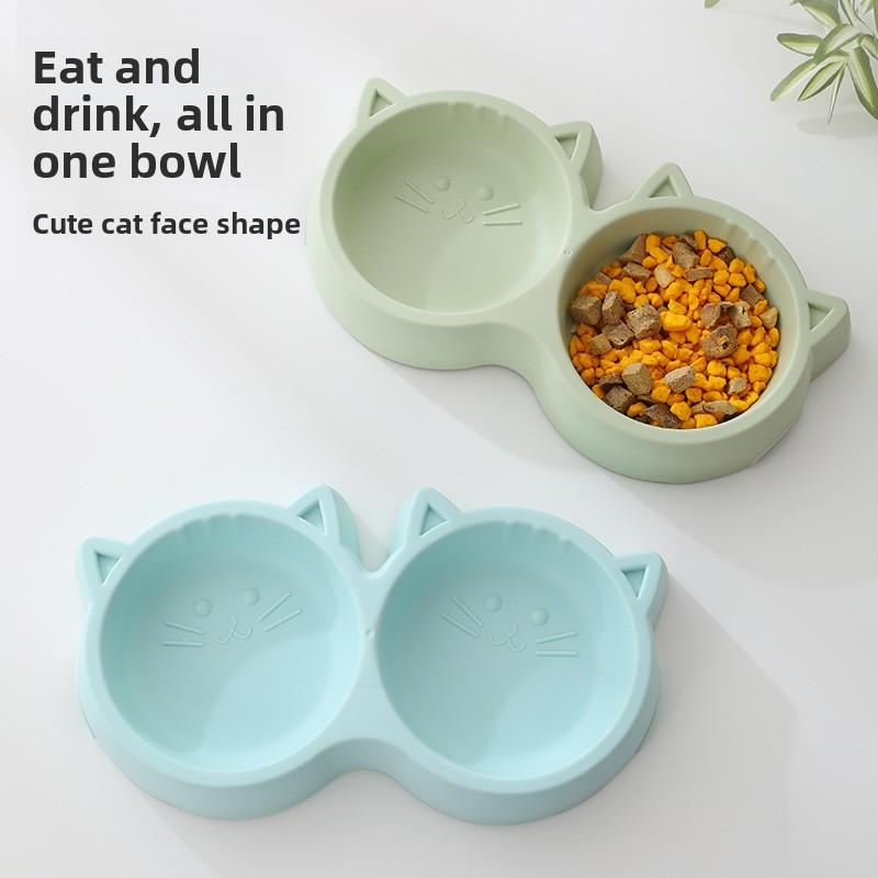 Миао Синь Бао Кошачья миска Пластиковая миска для питомца в форме кошачьей мордочки Двойная миска для питомца