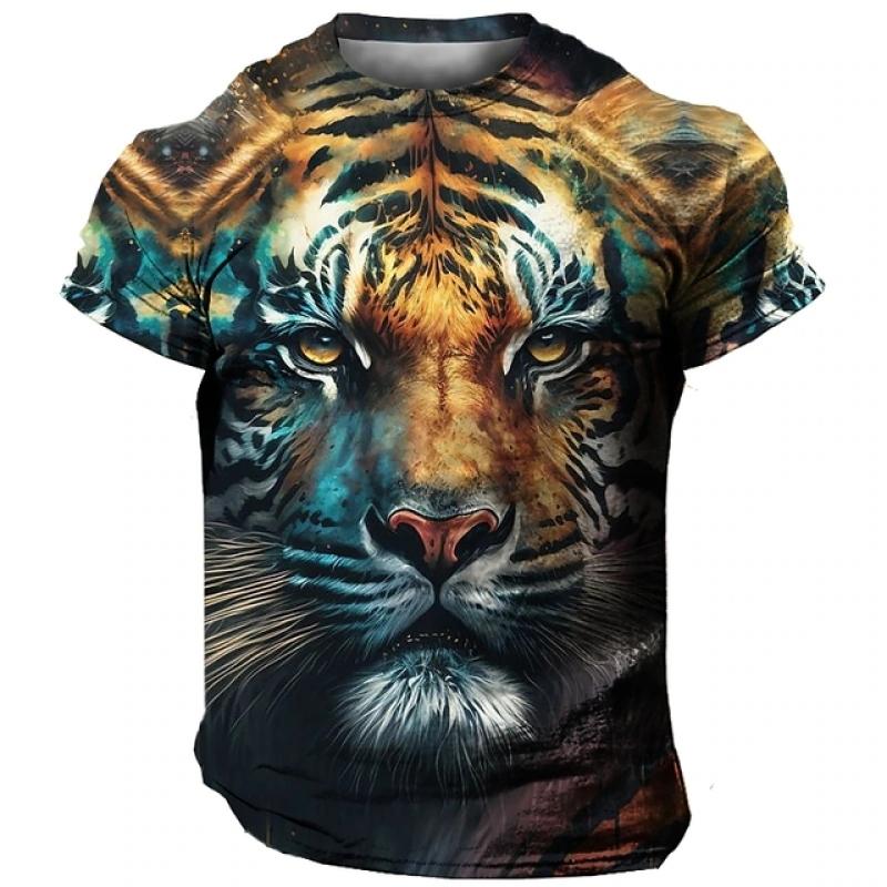 Летняя мужская футболка с животным принтом, повседневная одежда с короткими рукавами, модный уличный пуловер с круглым вырезом, мужские футболки большого размера