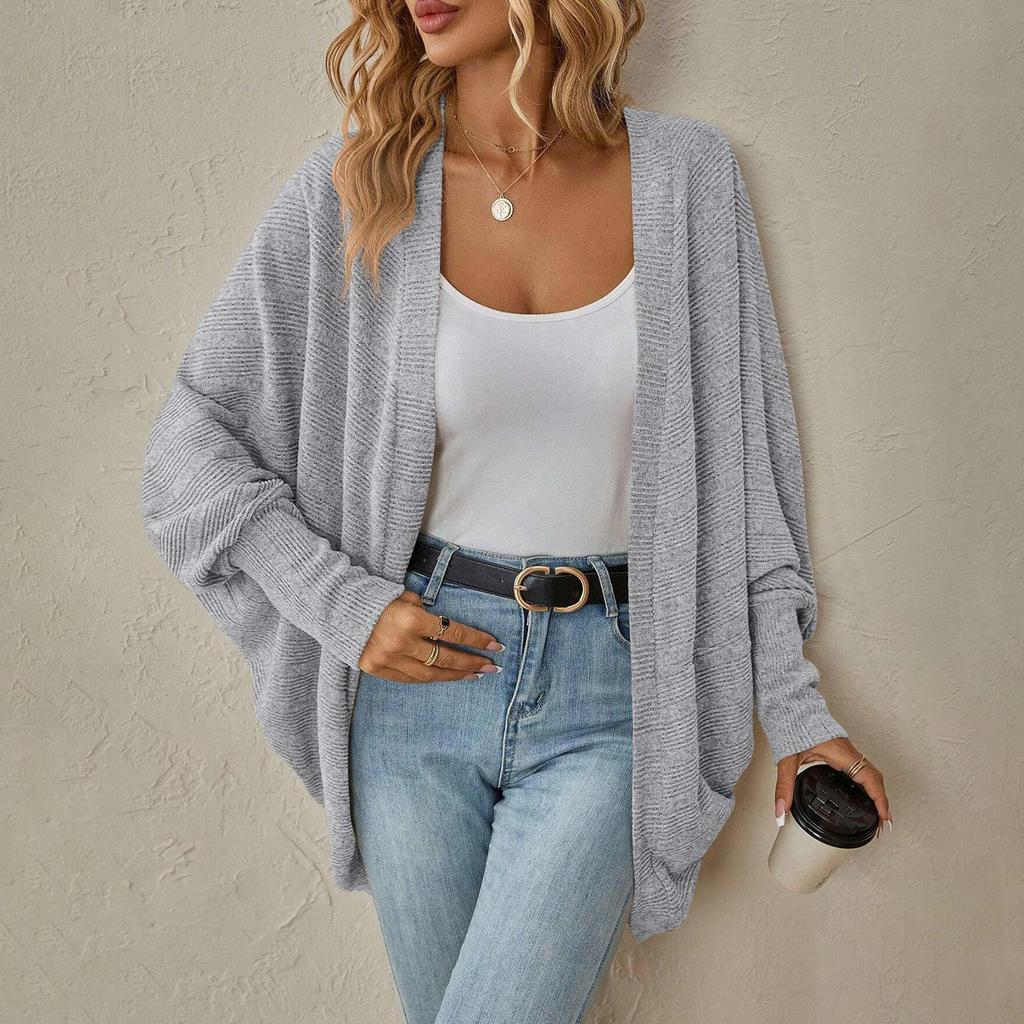 Женская модная однотонная куртка-свитер с длинным рукавом, кардиган, свободное вязаное пальто