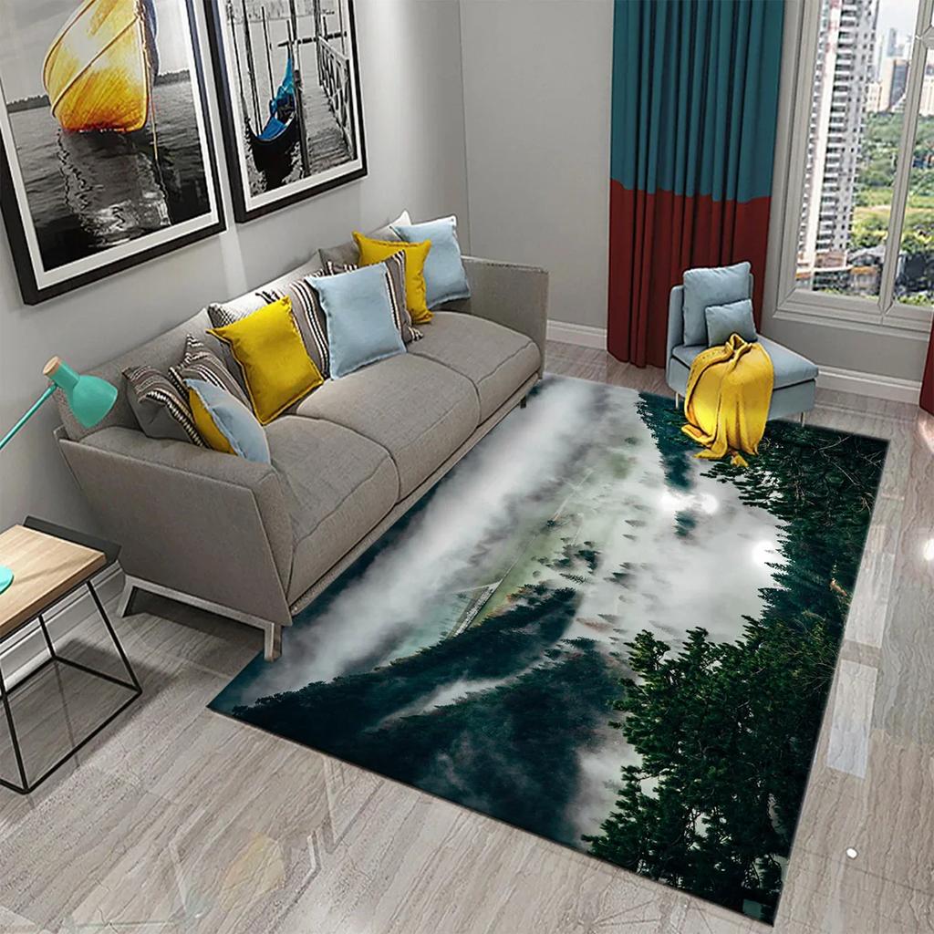 Дымчатый Лес Ковер Зеленые Деревья Горный Ковер Натуральный Пейзаж Прямоугольные Ковры Коврики для Йоги Декор для Спальни Гостиной Придверный Коврик