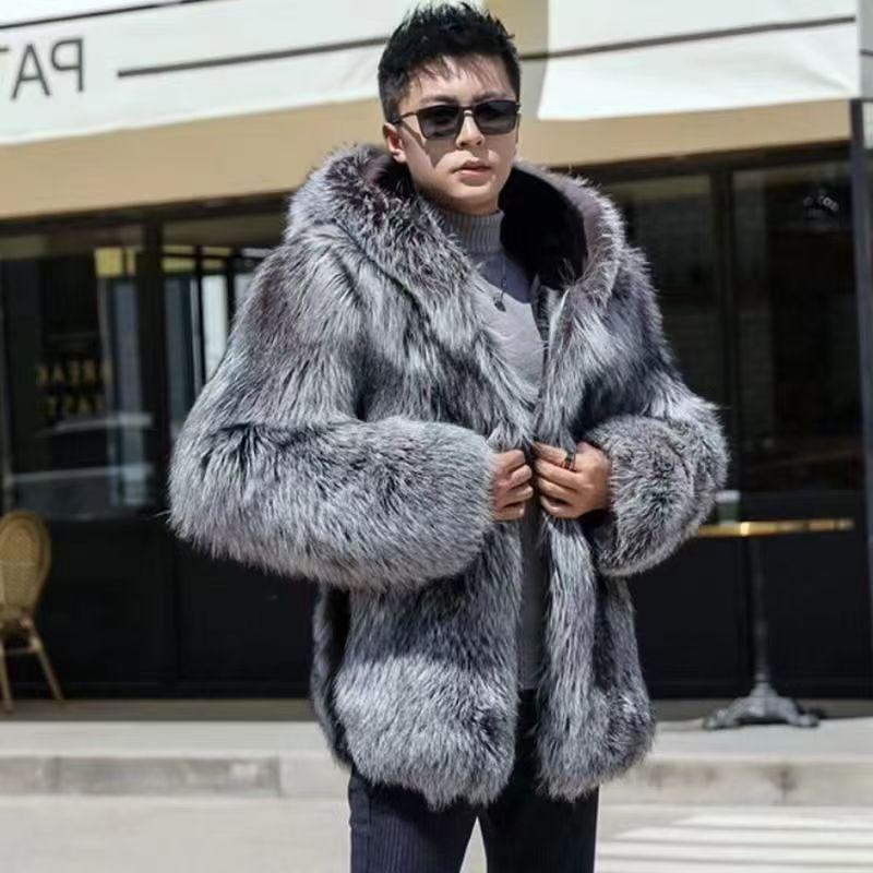 Новая мужская куртка с капюшоном, модное пальто из меха чернобурки, легкая роскошь, утолщенный теплый темпераментный меховой свитер