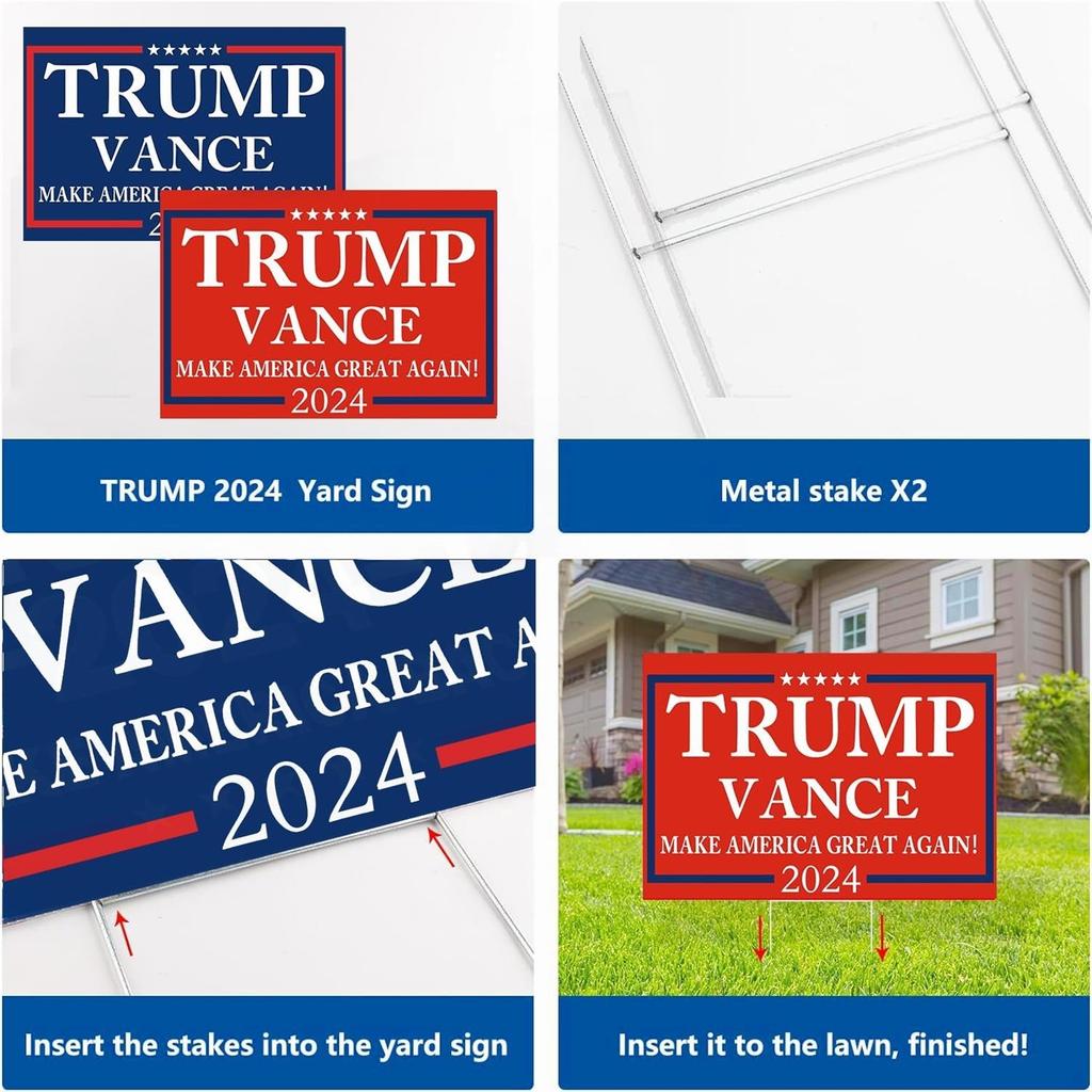 2024 Yard Sign With H-Stakes - Double Sided 18x12 Inch , Placard Voted For Signs Triggering Signs Decoration Outdoor Yard