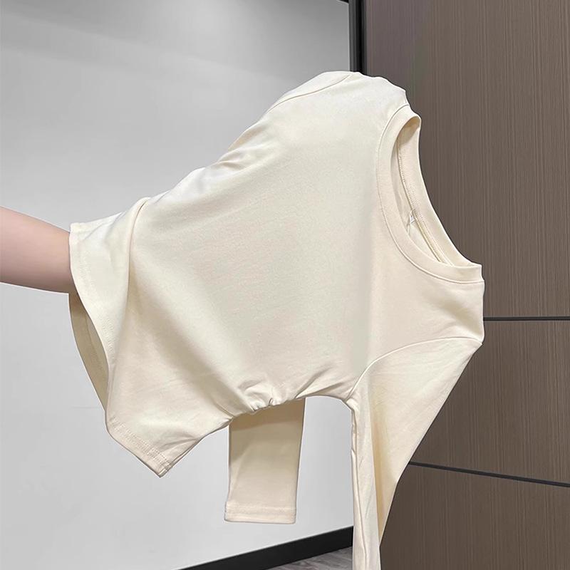 Футболка с круглым вырезом, структурированными плечами и длинными рукавами для женщин, ранняя осень, изогнутый подол, оборки на талии, облегающий базовый топ