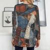 Women Plus Size Round Neck Printed Long Sleeve T Shirt Blue Brown Loose Fit Longline With Pockets