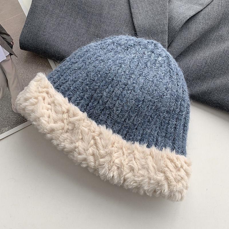 Модная зимняя шапка для женщин, вязаная шерстяная ведро, теплые шапки, купольная панама, черно-белая винтажная шляпа-ведро в рыбацком стиле