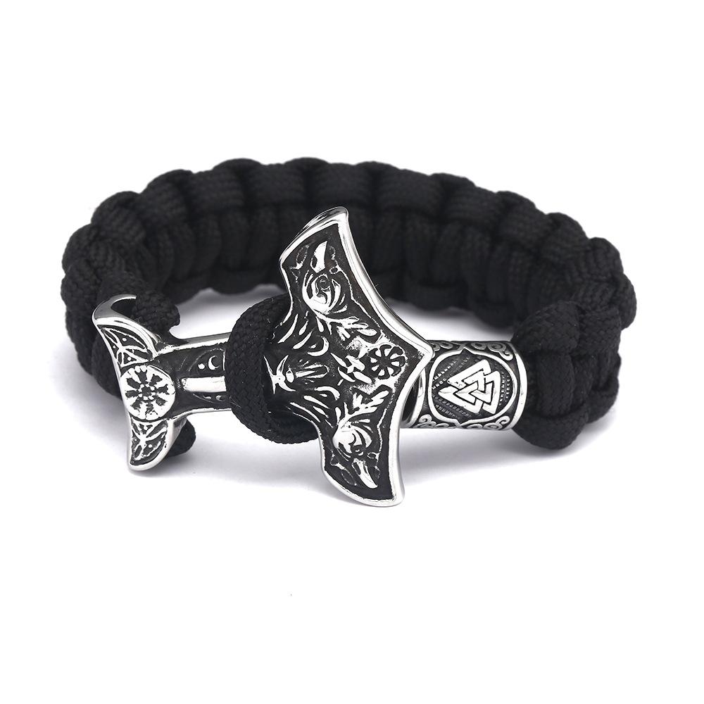 Нержавеющая сталь Nordic Viking Raven Thor's Hammer Зонтик Веревка Браслет Мужские ювелирные изделия 